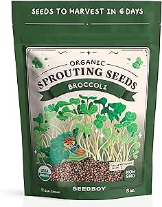 Seedboy Organic Non-GMO Broccoli Seeds for Sprouting - USA Grown Microgreens Sprouting Seeds - 8 oz Bag Makes 8 Quarts / 24 Servings (Di Cicco Broccoli)