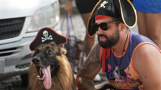 Dogs parade at Rio Carnival as their owners protest against animal cruelty