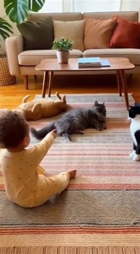 🐱💥 Baby Points & Says “BOOM”… Cats Give Oscar-Worthy Reactions! #ai #funny #cats #viral #shorts