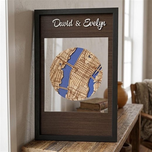 3D Layered Wood City Map Art, Laser Cut Floating Map Decor, Milestone Anniversary Gift - Etsy