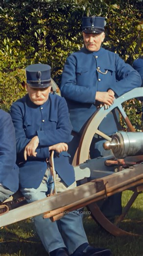 Restored footage from 1915 of five veterans in military uniform leaning on a cannon at The Bronbeek Royal Home for Retired Military Personnel in Arnhem, Netherlands. Footage frame rate increased, upscaled and “colorized” by HistoryColored using AI technology. Footage originally from: Cityscapes of Arnhem, Deventer and Rozendaal, OpenBeelden, Public Domain Music: Mindstream / Amber Glow / Epidemic Sound #history #netherlands #arnhem #historicalfootage | History in Color