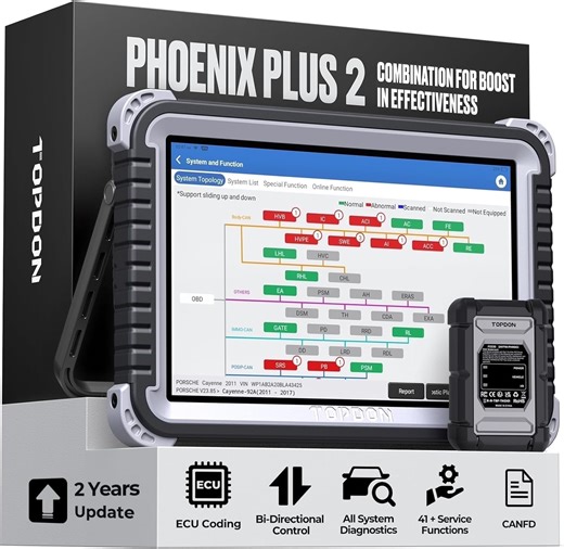 TOPDON Phoenix Plus 2 Scanner, 10.1"Bidirectional Scan Tool,ECU Coding,41 Service,OEM Full System,2Y Free Update
