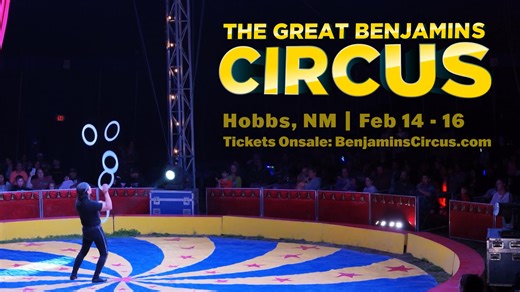 🤡 Hobbs, NM - the circus is coming to town! - Join our all star cast for an ALL-NEW circus show. We are proud to be bringing you the best in family entertainment! 📍Under the Big Top! Corral Arena, 1901 E Stanolind Rd, Hobbs, NM 88240 📅 February 14th - 16th! Friday: 4:30pm & 7:30pm Saturday: 1:30pm, 4:30pm & 7:30pm Sunday: 1:30pm, 4:30pm GET YOUR TICKETS TODAY | BenjaminsCircus.com/tickets/ | The Great Benjamins Circus