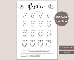 Printable Ring Sizer | Ring Size Inches | Printable Measuring Tool | International Ring Size Chart | Measure Ring Size | Instant Download - Etsy Australia