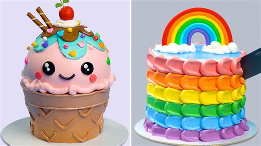 How to Make Satisfying Rainbow & Kawaii Cakes 🌈🍦 | Colorful Cake Decorating Tutorial