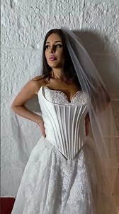 C A S S I E | Beautiful Basque Drop-Waist Corset Top and Floral Lace Wedding Dress