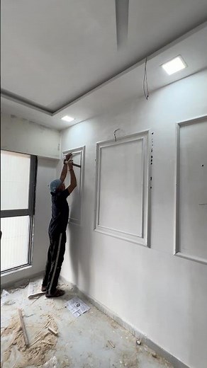 DIY wall moulding || how to do wall moulding in living room # #diydrywall #decoratingideas #shorts