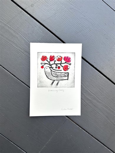 Original Drypoint Etching Print – Bird With Flowers Wall Art - Etsy