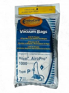 EnviroCare Replacement Micro Filtration Vacuum Bags Designed to fit Royal AiroPro Type P Canisters 7 bags and 1 Filter