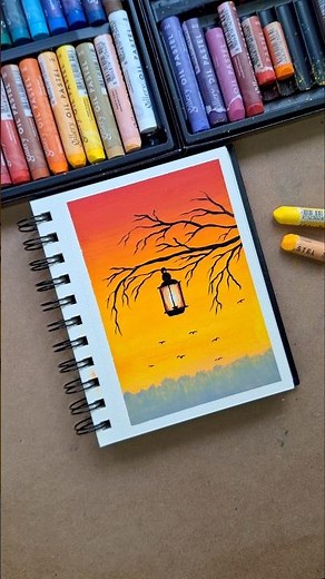 Sunset Lantern Scenery Drawing 🌅 | Easy Oil Pastel Art #oilpastel #art