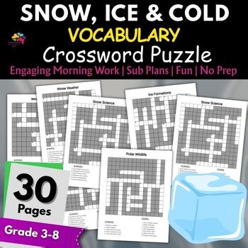 Ice & Snow Arctic Climate Crossword Puzzle Activities 4th,5th,6th,7th,8th,9th