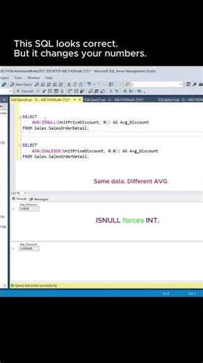 ISNULL vs COALESCE in SQL – Why the Same Data Gives Different Averages #sql#dataanlysis #programming