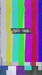 Retro TV Test Pattern Color Bars And Warning Text Off Air - Television Test Card Transmission - No Signal Broadcast With Glitch Distortion Noise Static Bad Interference Effects - Vertical Video