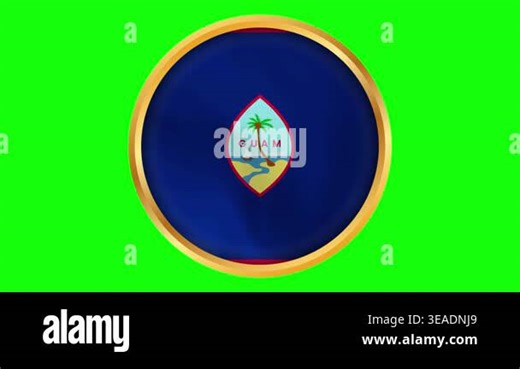 Guam Round Framed Territory Wavy Flag. Circular Blowing Flag of Guam USA with Gold Frame Stock Video Footage - Alamy