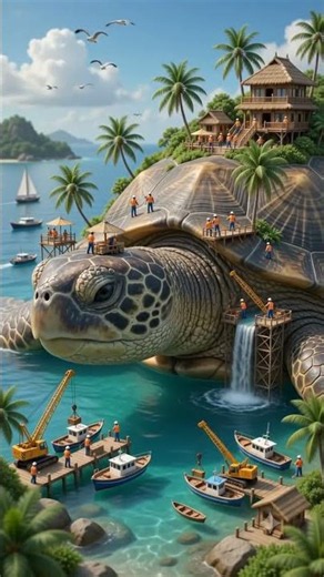 🐢 What if an entire island lived on the back of a giant sea turtle? #aivideo #youtubeshorts#viral