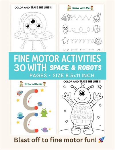Fine Motor Activities With Robots and Space, Develop Pencil Control, Handwriting, Scissor Skills - Etsy