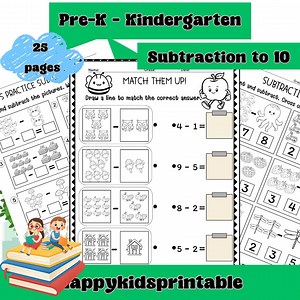 Subtraction Worksheets: Cut & Paste Math Activities for Pre-k - Kindergarten (printable Digital Download) - Etsy Australia