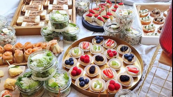 Catering buffet for events. Catering banquet table with different food snacks.