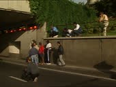 Police officers guarding entrance to Hospital de la Pitie Salpetriere...