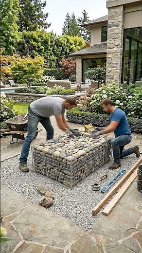 Luxury Gabion Stone BBQ Grill Construction.