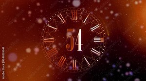 New Year countdown. 2D animation counting minutes on a clock. Red color. Magic animation for your main party of the year