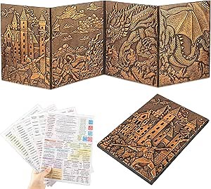 DND DM Screens 5e-Embossed Dungeons and Dragons Screen Foldable Design, Four-Panel with Pockets Dungeon Master Screen, Compatible with Rich Graphics for Dungeon Master Gifts