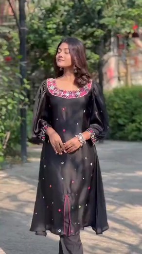Most Demandable Kurti.........🖤❤️🖤 Silk kurti One Pcs ..........🖤🖤🖤 This one is black Love...🖤 Fabric - Silk Neck with Mirror, stone, sequence work at neck and sleeve. All body mirror work. Also Using extra katan fabric at neck. Size Range - 36,38,40,42,44,46 Now Available in stock Tahrina Chowdhury lity apu wearing this beautiful black Beauty........ 🖤🥰🖤🥰🖤 #kurticollection #kurtilover #kurti #exclusive #Silk_kurti #jorjet #authentic For details please check inbox 💬💬💬 | Maryam's Ga