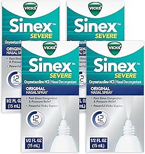 Vicks Sinex SEVERE, Nasal Spray, Original Sinus Decongestant for Fast Relief of Cold & Allergy Congestion, Sinus Pressure Relief, 0.5 Fl. Oz (Pack of 4)