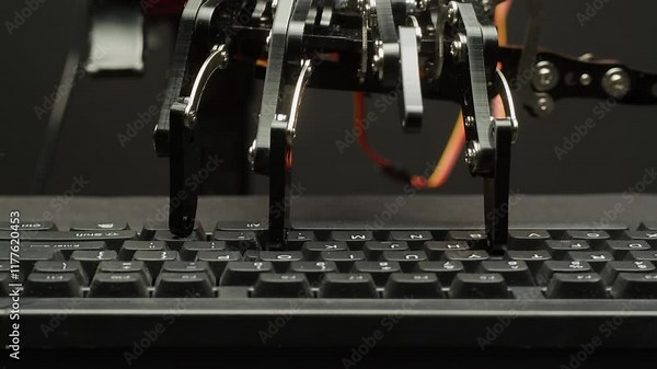 Robot ai hand working on pc laptop, Chatbot and chat robot advisor. Futuristic ai hand typing on keyboard, pressing buttons, office work, enterprise helper.