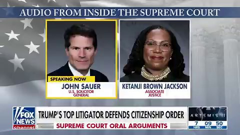 🚨 HOLY CRAP! President Trump's attorney John Sauer just FINISHED his initial oral arguments against birthright citizenship for illegal aliens in a masterclass against Justice Ketanji JacksonShe tries cornering him on what we would do when a woman migrant gives birth in an American hospitalJACKSON: "Are we bringing pregnant women for depositions?!"SAUER: "No. The EO turns on lawfulness of status. If you give birth to a baby, it gets the birth certificate, and there is a computer system—"JACKSON: