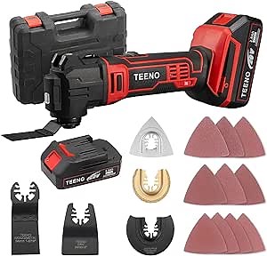 TEENO 20V MAX Cordless Oscillating Tool Multi-Tool Kit with Variable Speed, LED Light,15 Piece Accessories Set- One 2.0Ah Lithium-Ion Battery and Charger Included