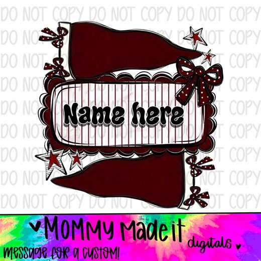 Name Plate Design | Gold Sports PNG (digital Download) Pennant Flag and Coquette Bows - Etsy