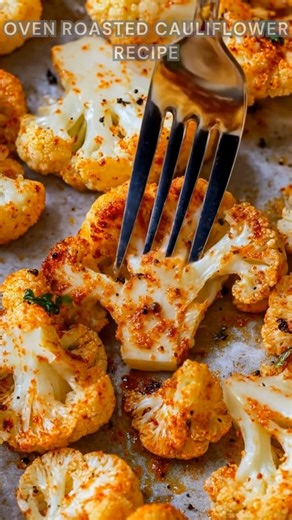 Cauliflower cut into florets. Sprinkle garlic powder, paprika, salt. Roast at 425°F for 15–20 minutes. This oven-roasted cauliflower comes out golden and crispy on the edges, tender inside, and rich with buttery, savory flavor. Ingredients ➤ 1 medium cauliflower, cut into small florets or ½-inch steaks ➤ 2 tablespoons olive oil ➤ 2 tablespoons unsalted butter, melted FULLL Recipe in First Cօʍʍеոτ 👇👇 | Nessy Recipes