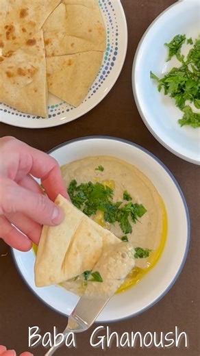 The Easiest Baba Ghanoush You’ll Ever Make 🥙 Full recipe on my channel 👀 #babaghanoush #foodshorts