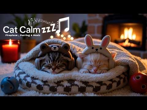 🐱 Cat Purring & Warm Fireplace 🔥 Deep Sleep Music with Piano 🎹 | Calm zzZ for Cats & Humans