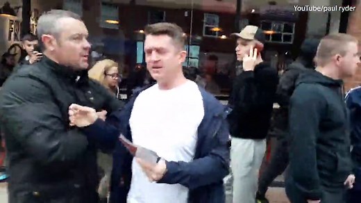 Tommy Robinson gets milkshake thrown over him in Bury