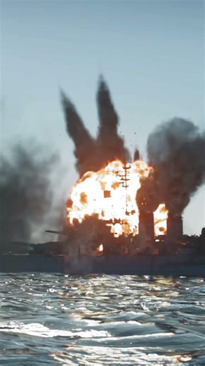 US battleship hit by falling aerial bomb⚔️ #Battleship #AirAttack #Warship #Strike #Military #Shorts