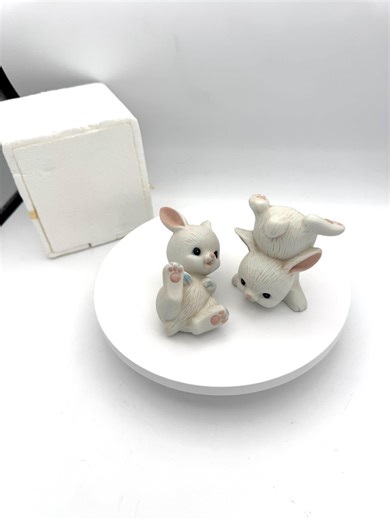 Vintage Homco #1454 Bunny Figurine Set – Playful Porcelain Rabbits With Box - Etsy