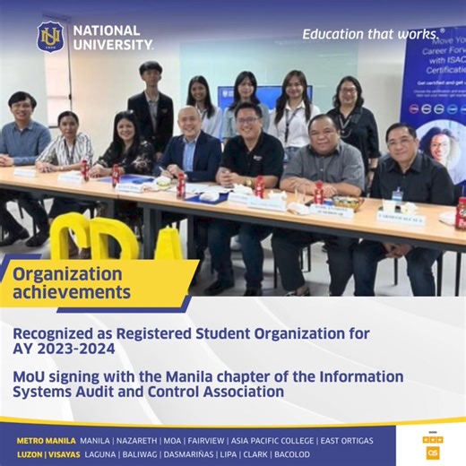With a productive 2023 now behind it, the NU Junior Accounting Information System Association (JAISA) forges ahead into the new academic year, aiming to spearhead more projects, organize more events, and reach for new heights as it further establishes itself and expands, together with its members, leaders, College of Business and Accountancy faculty, and partner organizations. Have any Accounting major friends who may be interested to join? Make sure to tag them in the comments! #NationalUnivers