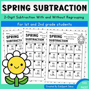 Spring Subtraction Worksheets | 2-Digit Subtraction With and Without Regrouping