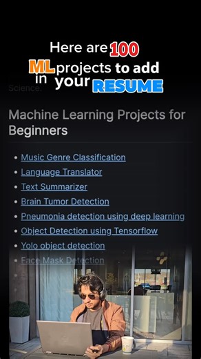 himanshu Shukla on Instagram: "Boost your resume with these 100 project ideas! Github link: https://github.com/data-flair/machine-learning-projects.git 🔗 in#machinelearning #learnai #artificialintelligence"