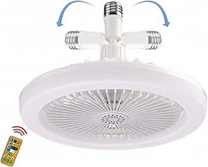 Socket Fan Ceiling Fan with Light and Remote - 2 in 1 E27 Screw Plug in Ceiling Fan in Light Socket, Modern LED Light Bulb Fan with Remote, Electric Low Profile Quiet Ceiling Fan for Living Room