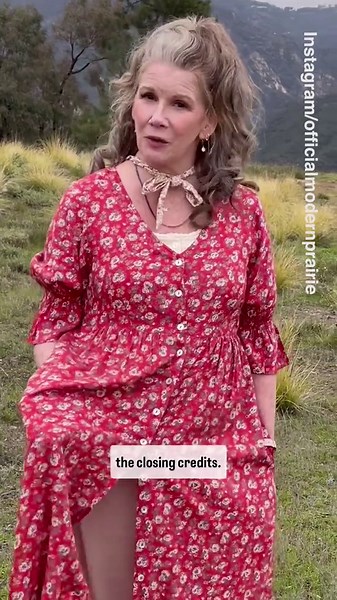 Melissa Gilbert in a floral print dress inspired by Little House On the Prairie
