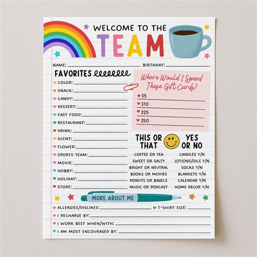 Favorite Things Team Member Survey, Team Building Staff Appreciation, Employee Gift Ideas, All About Me Questionnaire, Edit With Canva - Etsy UK