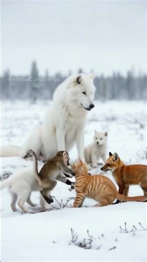 ADORABLE Animals Playing in the Snow! ❄️ Arctic Wolf Watching Over Baby Friends