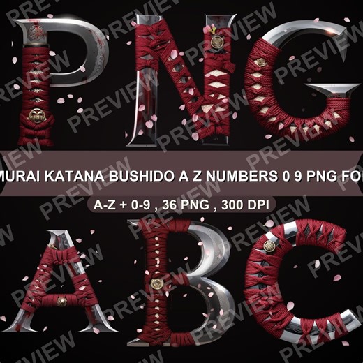 Samurai Alphabet PNG Clipart, Katana Bushido Letters Numbers (digital Download) - Etsy