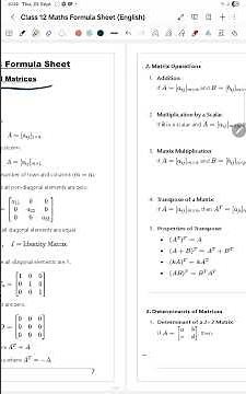 Class 12 Maths Chapter 3 Matrices All Formulas