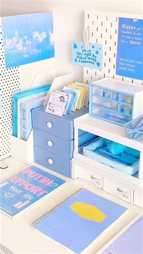 Blue and white desk makeover 💙✨ #roomtour #homerenovation #aesthetic #fypシ #viral