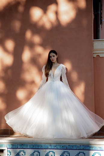 Long Sleeve Flot and Flare Wedding Dress, A-line Bridal Gown With Lace Corset - Etsy