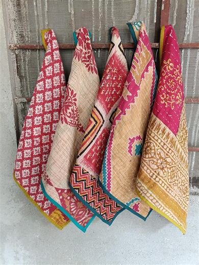 Handmade Kantha Dish Cloths 5 Pcs : Vintage Kitchen Towels - Etsy